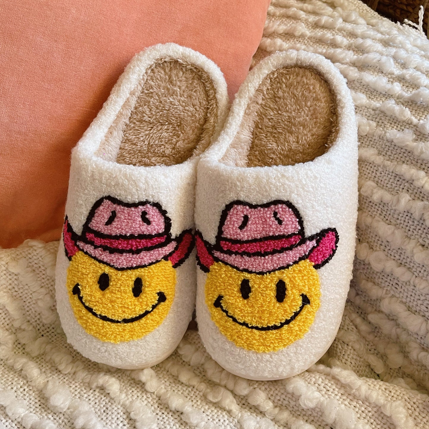 Smiley Cowboy Hat Slippers