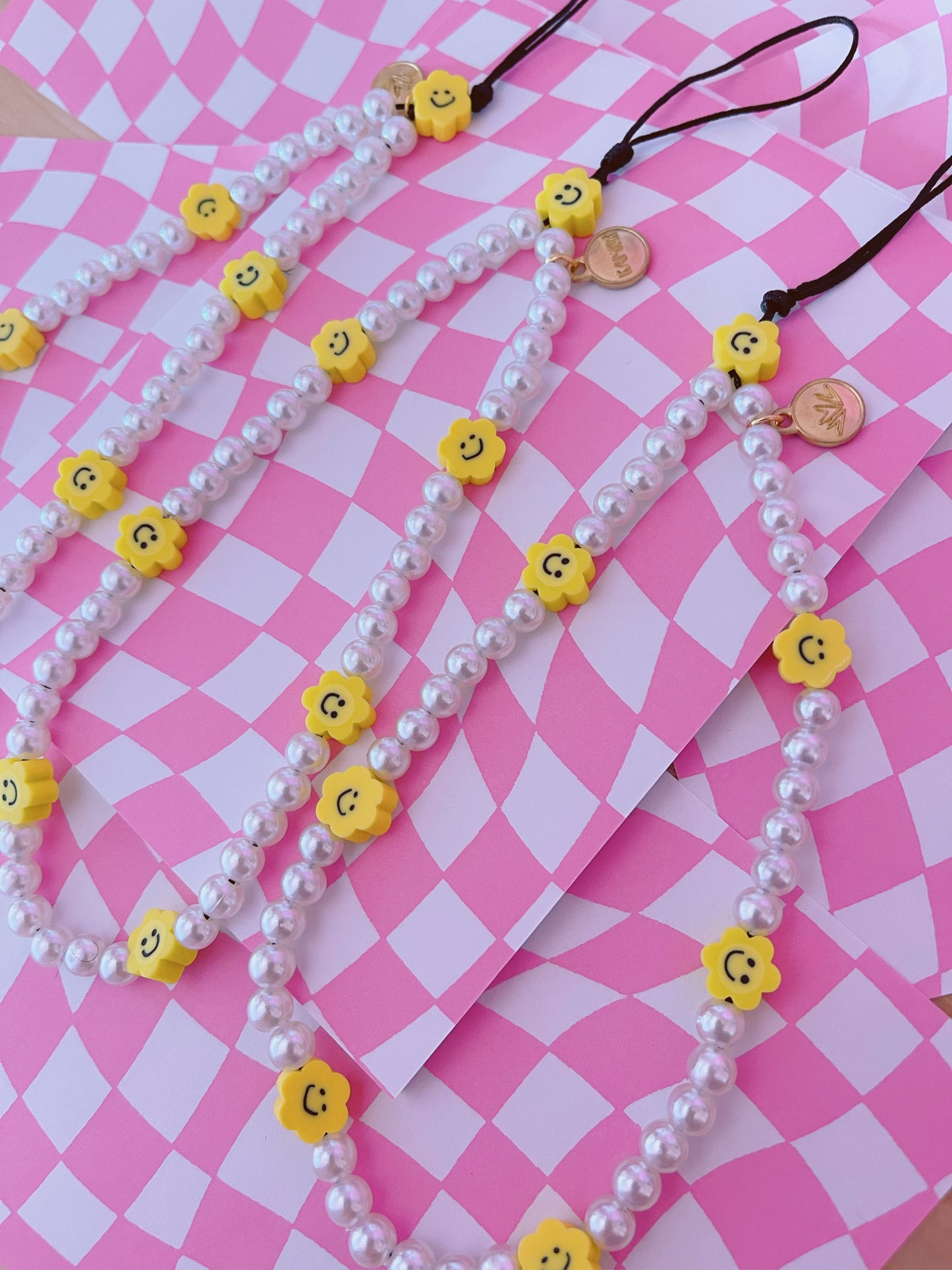 Smiley Face Flower Phone Strap